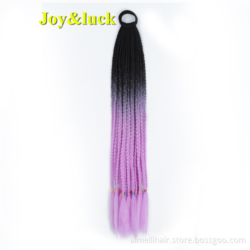 Wholesale Price Braids Wig24Inch12Roots Ombre Color Synthetic Crochet Braided Hair Extensions Rubber Band Two-color Ponytail Wig